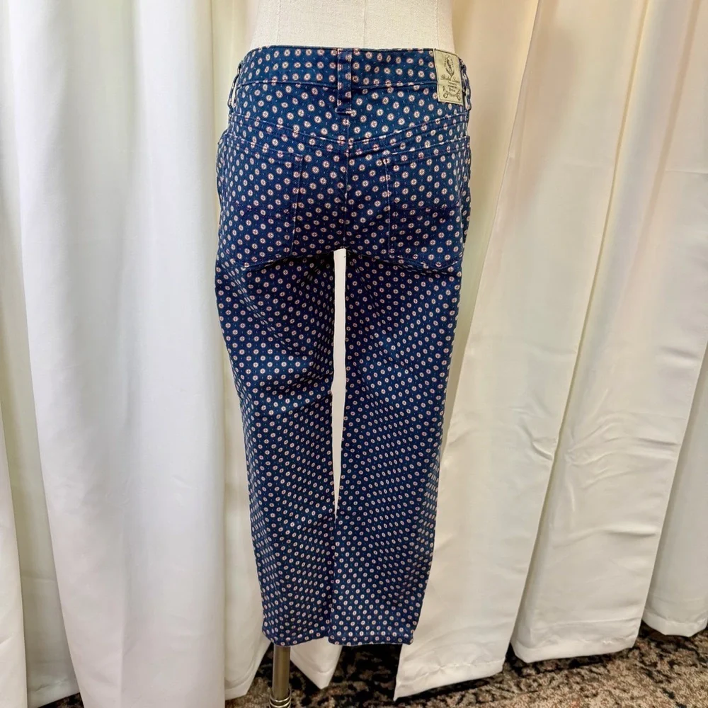 Ralph Lauren Girls Skinny Leg Zip Hem Blue Geometric Dot Print Jeans Size 14